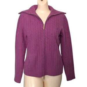 Ralph Lauren Pink Cableknit Angora Merino Wool Collared Cardigan Women‎ Medium